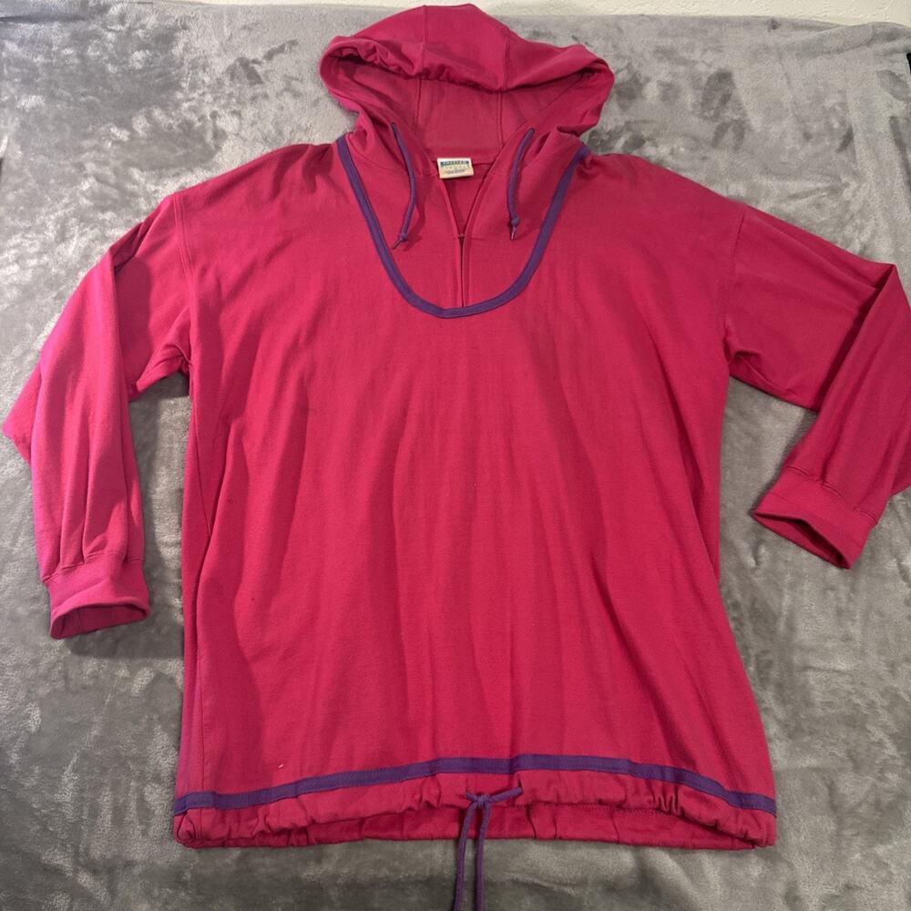 Vintage 90s Cheetah Mervyns 1/4 zip Hooded Sweat Shirt USA Made Sz Medium Pink